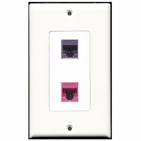 RiteAV - 1 Port Cat5e Ethernet Pink - 1 Port Cat5e Ethernet Purple  Wall Plate Decora White