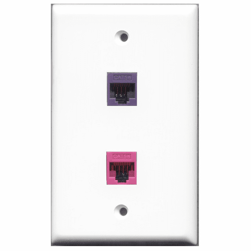RiteAV - 1 Port Cat5e Ethernet Pink - 1 Port Cat5e Ethernet Purple  Wall Plate White