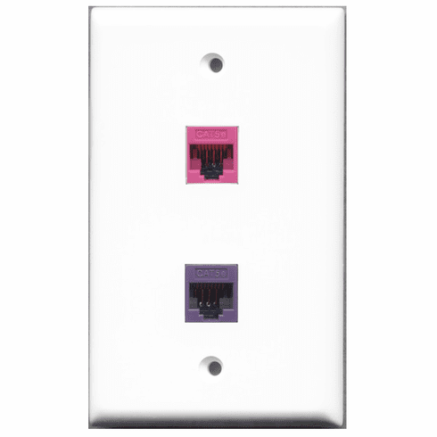 RiteAV - 1 Port Cat5e Ethernet Pink - 1 Port Cat5e Ethernet Purple  Wall Plate White