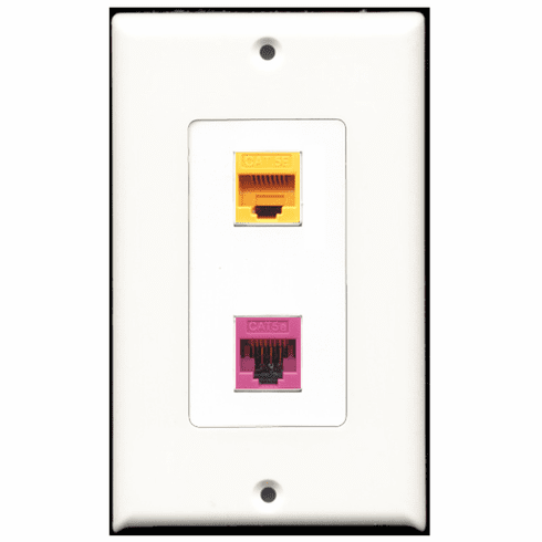 RiteAV - 1 Port Cat5e Ethernet Pink - 1 Port Cat5e Ethernet Yellow  Wall Plate Decora White