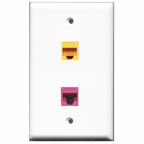 RiteAV - 1 Port Cat5e Ethernet Pink - 1 Port Cat5e Ethernet Yellow  Wall Plate White