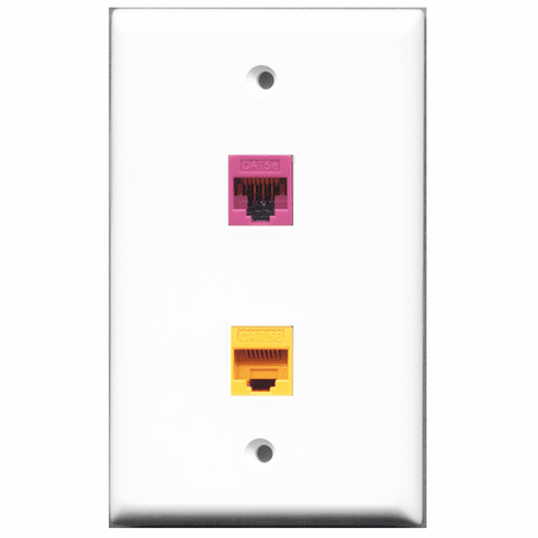 RiteAV - 1 Port Cat5e Ethernet Pink - 1 Port Cat5e Ethernet Yellow  Wall Plate White