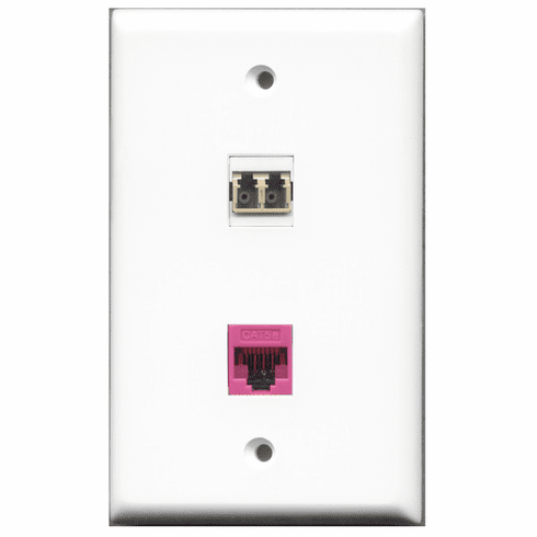 RiteAV - 1 Port Cat5e Ethernet Pink - 1 Port LC Fiber Multimode Duplex Port  Wall Plate White