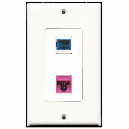 RiteAV - 1 Port Cat5e Ethernet Pink - 1 Port SC Fiber Multimode Simplex Port  Wall Plate Decora White