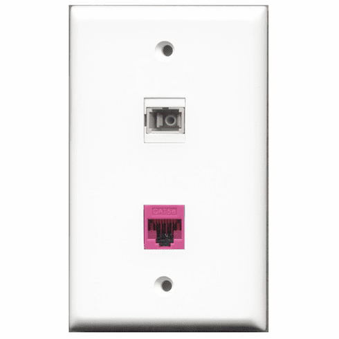 RiteAV - 1 Port Cat5e Ethernet Pink - 1 Port SC Fiber Multimode Simplex Port  Wall Plate White