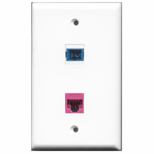 RiteAV - 1 Port Cat5e Ethernet Pink - 1 Port SC Fiber Singlemode Simplex Port  Wall Plate White