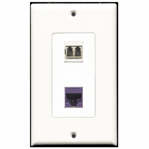 RiteAV - 1 Port Cat5e Ethernet Purple - 1 Port LC Fiber Multimode Duplex Port  Wall Plate Decora White