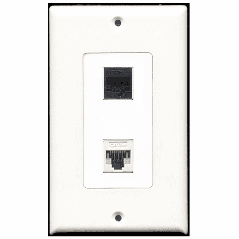 RiteAV - 1 Port Cat5e Ethernet White - 1 Port Cat5e Ethernet Black  Wall Plate Decora White