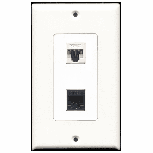 RiteAV - 1 Port Cat5e Ethernet White - 1 Port Cat5e Ethernet Black  Wall Plate Decora White