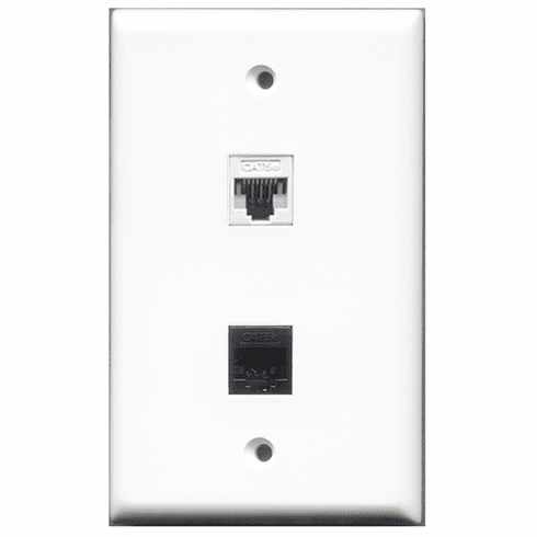 RiteAV - 1 Port Cat5e Ethernet White - 1 Port Cat5e Ethernet Black  Wall Plate White