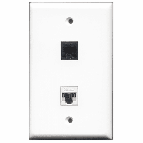 RiteAV - 1 Port Cat5e Ethernet White - 1 Port Cat5e Ethernet Black  Wall Plate White