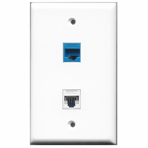RiteAV - 1 Port Cat5e Ethernet White - 1 Port Cat5e Ethernet Blue  Wall Plate White