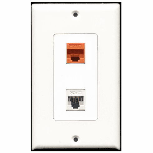 RiteAV - 1 Port Cat5e Ethernet White - 1 Port Cat5e Ethernet Orange  Wall Plate Decora White