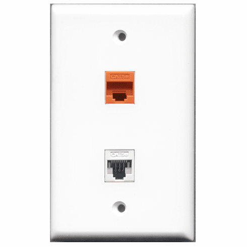 RiteAV - 1 Port Cat5e Ethernet White - 1 Port Cat5e Ethernet Orange  Wall Plate White