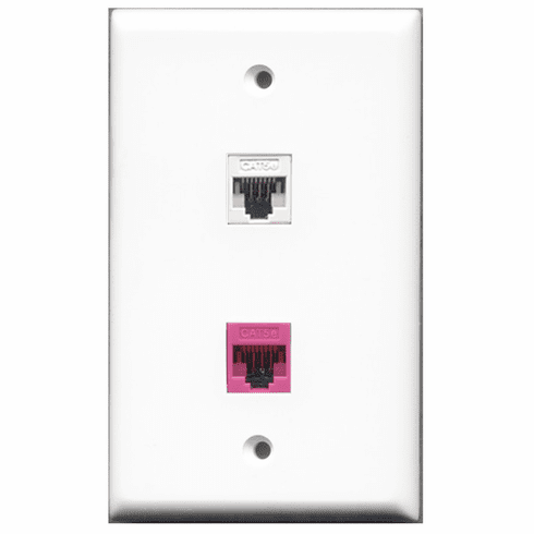 RiteAV - 1 Port Cat5e Ethernet White - 1 Port Cat5e Ethernet Pink  Wall Plate White