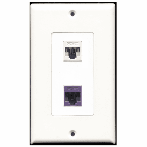 RiteAV - 1 Port Cat5e Ethernet White - 1 Port Cat5e Ethernet Purple  Wall Plate Decora White