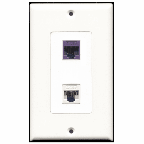 RiteAV - 1 Port Cat5e Ethernet White - 1 Port Cat5e Ethernet Purple  Wall Plate Decora White