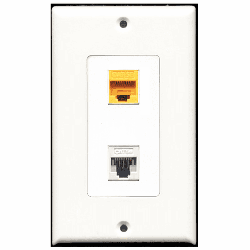 RiteAV - 1 Port Cat5e Ethernet White - 1 Port Cat5e Ethernet Yellow  Wall Plate Decora White
