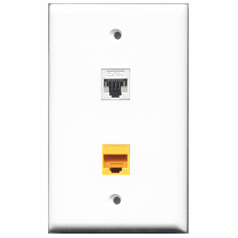 RiteAV - 1 Port Cat5e Ethernet White - 1 Port Cat5e Ethernet Yellow  Wall Plate White