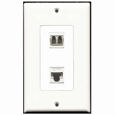 RiteAV - 1 Port Cat5e Ethernet White - 1 Port LC Fiber Multimode Duplex Port  Wall Plate Decora White