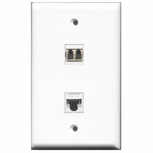 RiteAV - 1 Port Cat5e Ethernet White - 1 Port LC Fiber Multimode Duplex Port  Wall Plate White