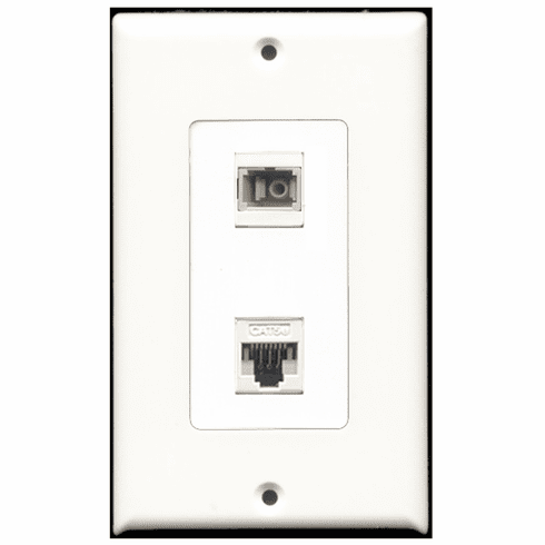 RiteAV - 1 Port Cat5e Ethernet White - 1 Port SC Fiber Multimode Simplex Port  Wall Plate Decora White