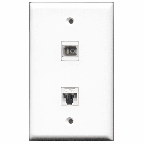 RiteAV - 1 Port Cat5e Ethernet White - 1 Port SC Fiber Multimode Simplex Port  Wall Plate White