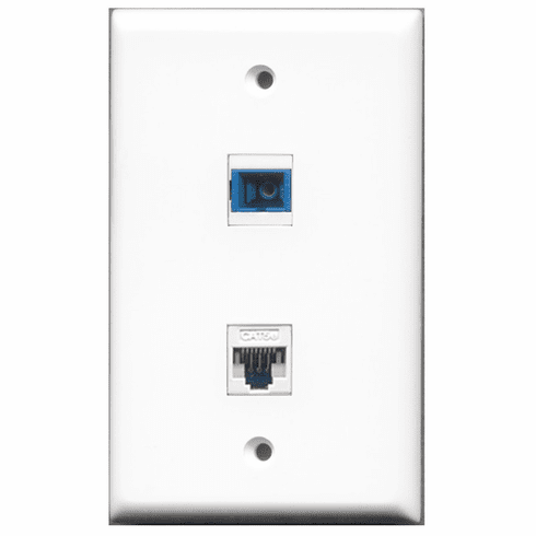 RiteAV - 1 Port Cat5e Ethernet White - 1 Port SC Fiber Singlemode Simplex Port  Wall Plate White