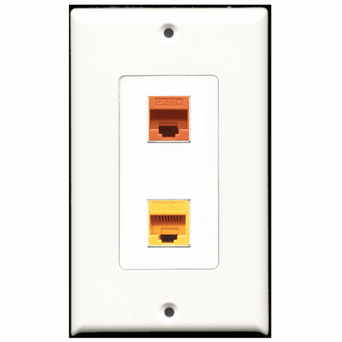 RiteAV - 1 Port Cat5e Ethernet Yellow - 1 Port Cat5e Ethernet Orange  Wall Plate Decora White