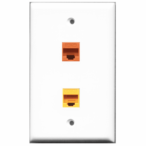 RiteAV - 1 Port Cat5e Ethernet Yellow - 1 Port Cat5e Ethernet Orange  Wall Plate White