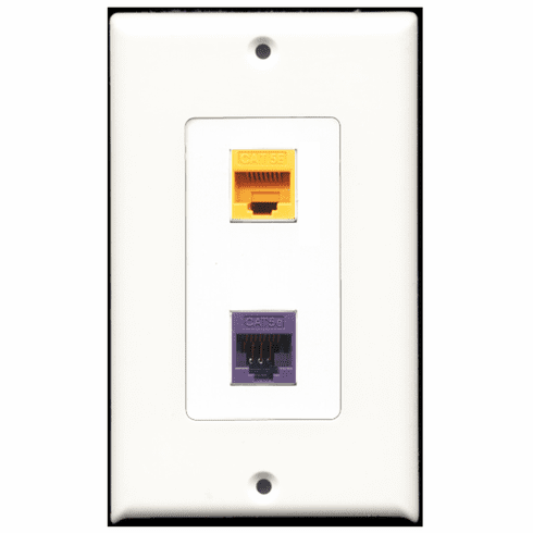 RiteAV - 1 Port Cat5e Ethernet Yellow - 1 Port Cat5e Ethernet Purple  Wall Plate Decora White