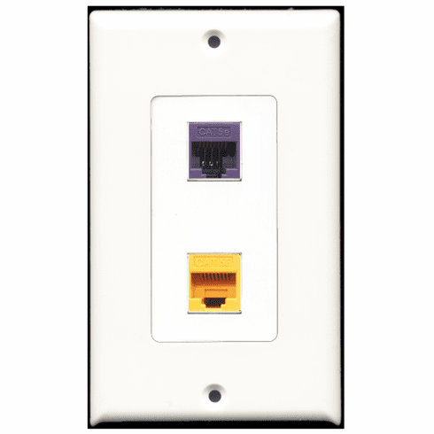 RiteAV - 1 Port Cat5e Ethernet Yellow - 1 Port Cat5e Ethernet Purple  Wall Plate Decora White
