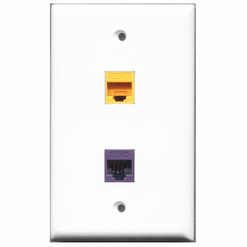 RiteAV - 1 Port Cat5e Ethernet Yellow - 1 Port Cat5e Ethernet Purple  Wall Plate White