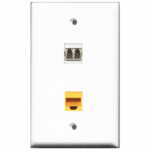 RiteAV - 1 Port Cat5e Ethernet Yellow - 1 Port LC Fiber Multimode Duplex Port  Wall Plate White