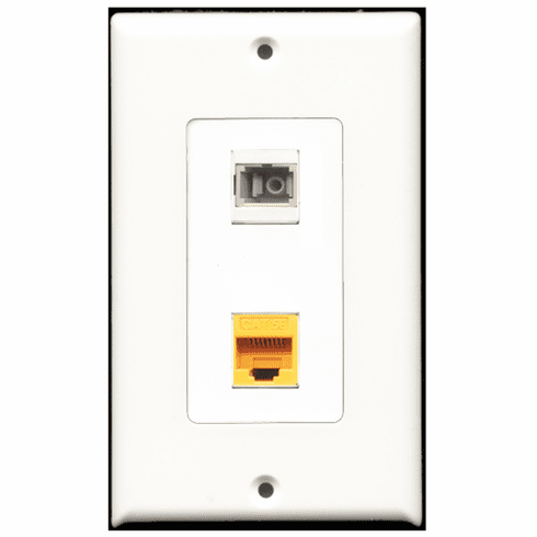 RiteAV - 1 Port Cat5e Ethernet Yellow - 1 Port SC Fiber Multimode Simplex Port  Wall Plate Decora White