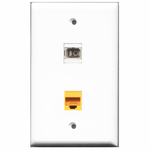 RiteAV - 1 Port Cat5e Ethernet Yellow - 1 Port SC Fiber Multimode Simplex Port  Wall Plate White