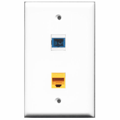 RiteAV - 1 Port Cat5e Ethernet Yellow - 1 Port SC Fiber Singlemode Simplex Port  Wall Plate White