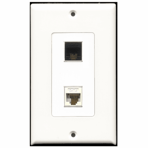 RiteAV - 1 Port Cat6 White 1 Port Cat6 Black  Wall Plate Decora White