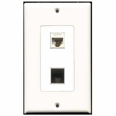 RiteAV - 1 Port Cat6 White 1 Port Cat6 Black  Wall Plate Decora White