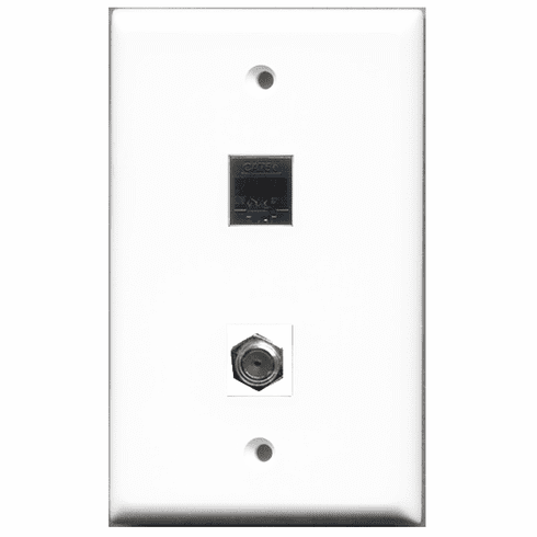 RiteAV - 1 Port Coax 1 Port Cat5e Black  Wall Plate