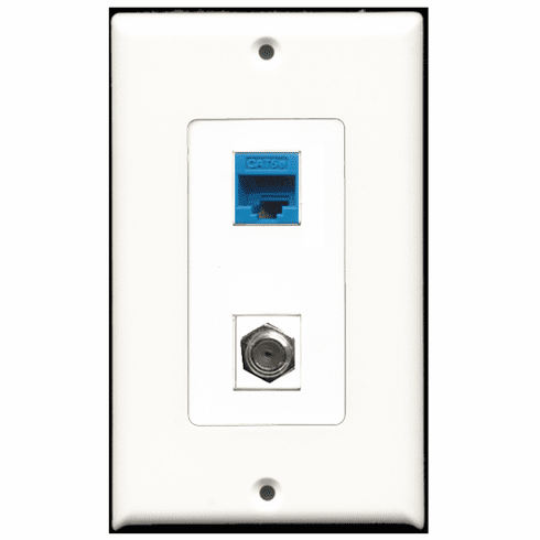 RiteAV - 1 Port Coax 1 Port Cat5e Blue Decora Type Wall Plate
