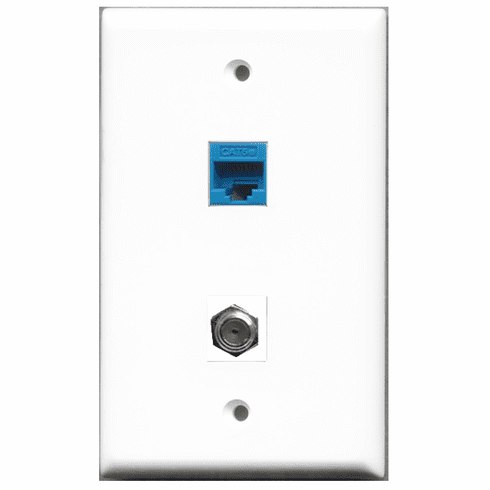 RiteAV - 1 Port Coax 1 Port Cat5e Blue  Wall Plate