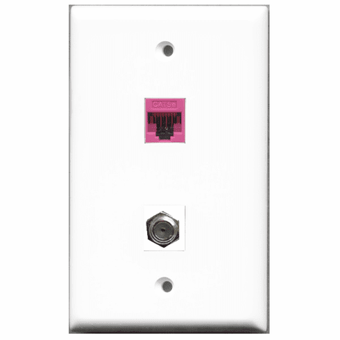 RiteAV - 1 Port Coax 1 Port Cat5e Pink  Wall Plate