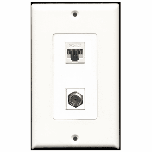 RiteAV - 1 Port Coax 1 Port Cat5e White Decora Type Wall Plate