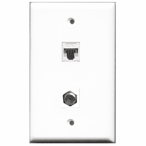 RiteAV - 1 Port Coax 1 Port Cat5e White  Wall Plate