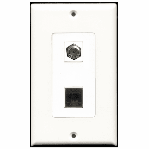 RiteAV - 1 Port Coax 1 Port Cat6 Black  Wall Plate Decora White