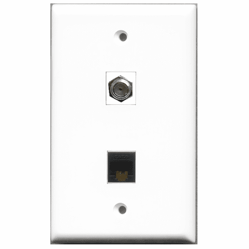 RiteAV - 1 Port Coax 1 Port Cat6 Black  Wall Plate White