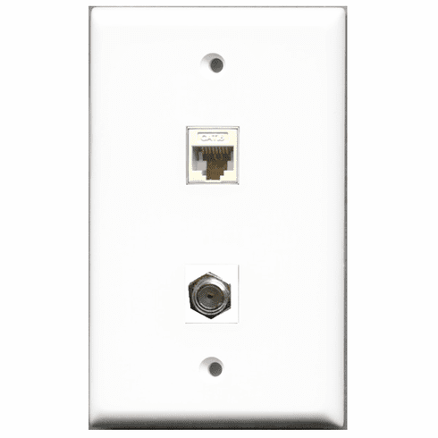 RiteAV - 1 Port Coax 1 Port Cat6 White  Wall Plate