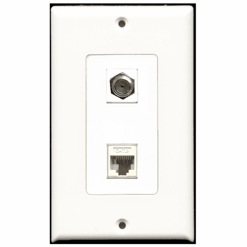 RiteAV - 1 Port Coax 1 Port Cat6 White  Wall Plate Decora White