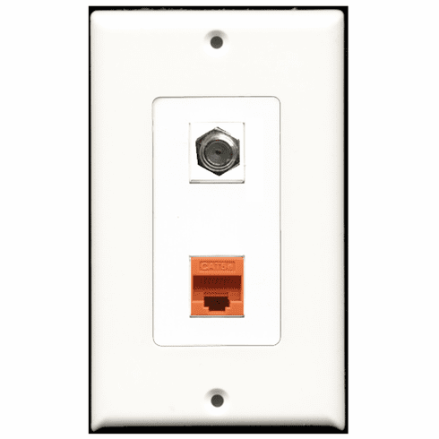 RiteAV - 1 Port Coax Port Cable TV F Type - 1 Port Cat5e Ethernet Orange  Wall Plate Decora White